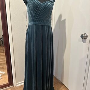 Floor length turquoise velvet bridesmaid dress medium